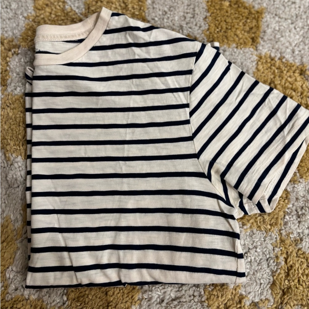 J. Crew Men’s Heavy Tee with Navy and Cream Stripes